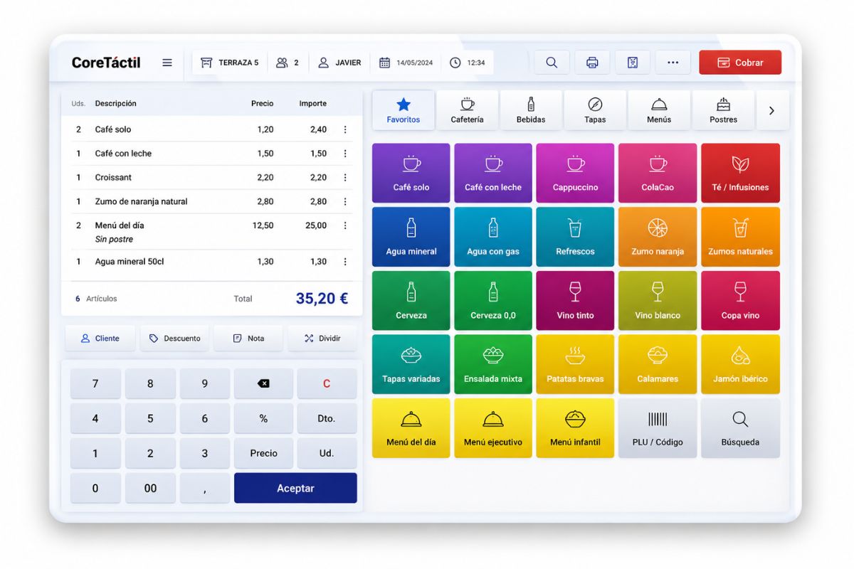 Software TPV CoreTáctil neo para hostelería y comercio