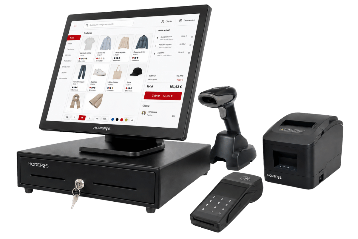 Equipo TPV táctil HOREPOS con periféricos para comercios en Mallorca