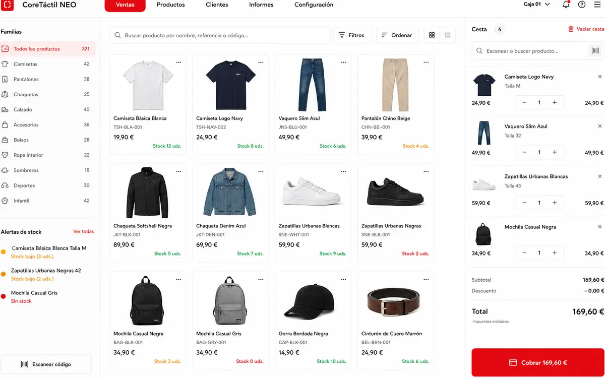 Gestión de ventas y productos retail en CoreTáctil NEO